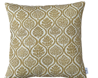 Mustard Cushion Cover Linen Look Botanical Ogee Pillow Ochre Scandinavian Decorative Throw