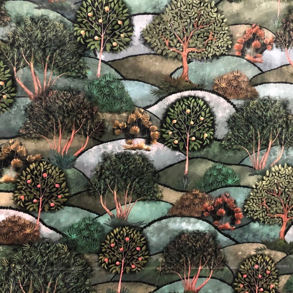 Apple Tree Forest Italian Velvet Fabric: Green Upholstery Material