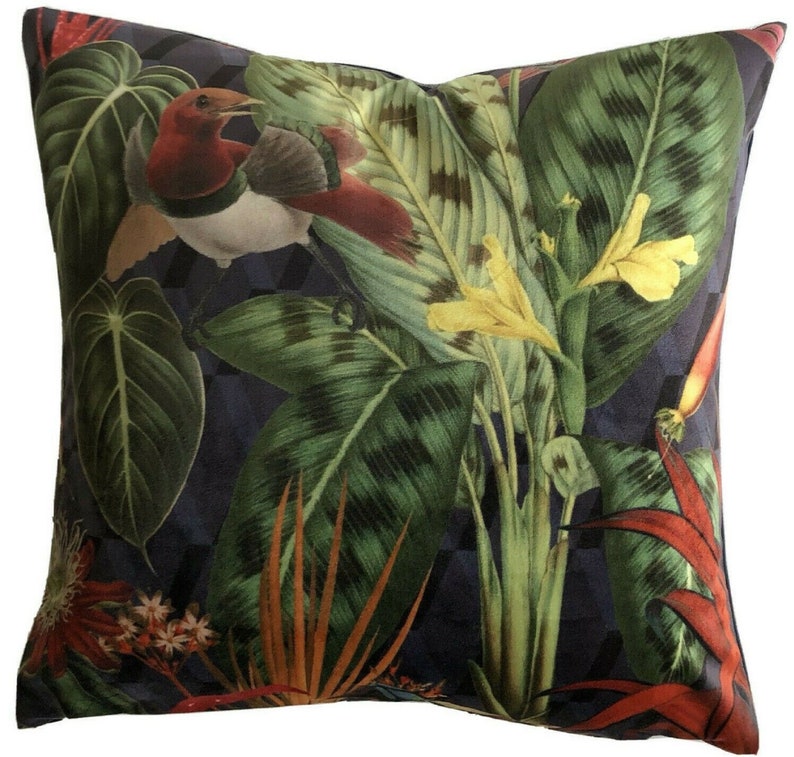 Deep Jungle Velvet Cushion Cover Animal Birds Leaves Botanical Etsy
