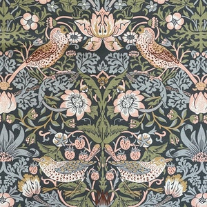 William Morris Strawberry Thief  / Vintage Blue Cotton Fabric - Sold by the Meter