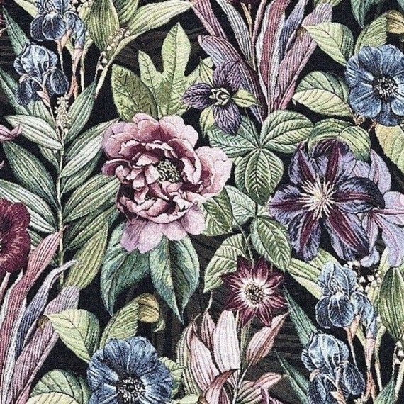 Nights in Bloom Floral Botanical Gobelin Woven Fabric for Home Sofa Chair Upholstery