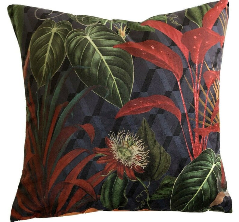 Deep Jungle Velvet Cushion Cover Animal Birds Leaves Botanical Etsy