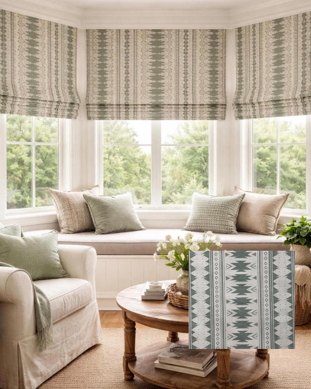 Sage Green Tribal Roman Blinds Custom Aztec Geometric Boho Window ...