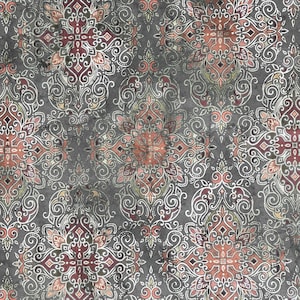 Peut inclure: Un motif sans couture avec des motifs floraux complexes dans des tons de rose, rouge et blanc sur un fond gris.