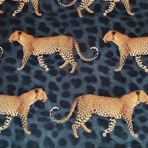 Black  Leopard Animal Skin Yellow Mustard Orange Africa Safari Panther Jungle Italian Velvet Printed Fabric Sold by Metre