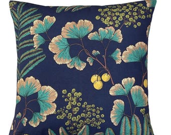 Ginkgo Fern Cushion Cover | Navy Botanical Pillow | Teal Leaf Decor | Kew Garden Inspired