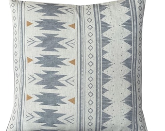 Blue Grey Aztec Cushion Cover | Southwestern Boho Decor | Tribal Geometric Pillow