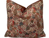 Botanical Print Cushion Cover: Saffron Bloom Cotton & Velvet, Handmade