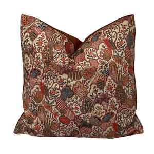 Botanical Print Cushion Cover: Saffron Bloom Cotton & Velvet, Handmade