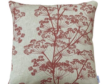 Red Cow Parsley Cushion Cover, Botanical Wildflower Linen-Look Print, Farmhouse Cottage Throw