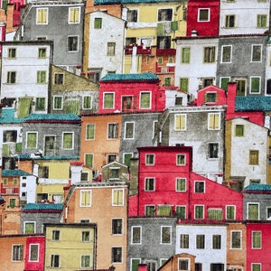 Positano Dorf Häuser Bedruckter Baumwollstoff Mediterran inspiriert