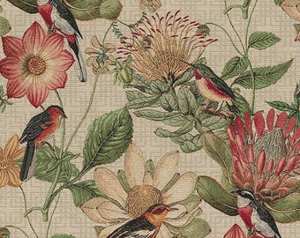 Luxury Botanical Tapestry Fabric – Birds and Flowers Design – Upholstery, Curtains, Cushions – Sold by Meter