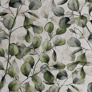 Green Leaves Linen-Look Printed Cotton Fabric for Creative Home Curtains Blinds Art and Crafts