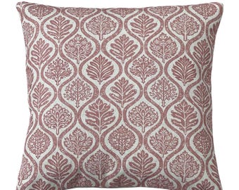 Dusty Rose Botanical Ogee Cushion Cover, Linen-Look Pillow, Scandinavian Farmhouse Decor