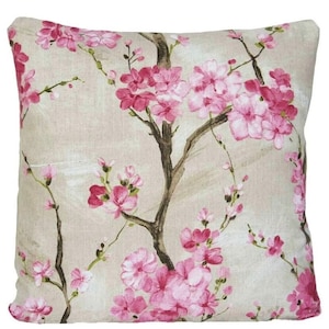 Cherry Blossom Throw Pillow Cover: Pink Floral Cotton Cushion