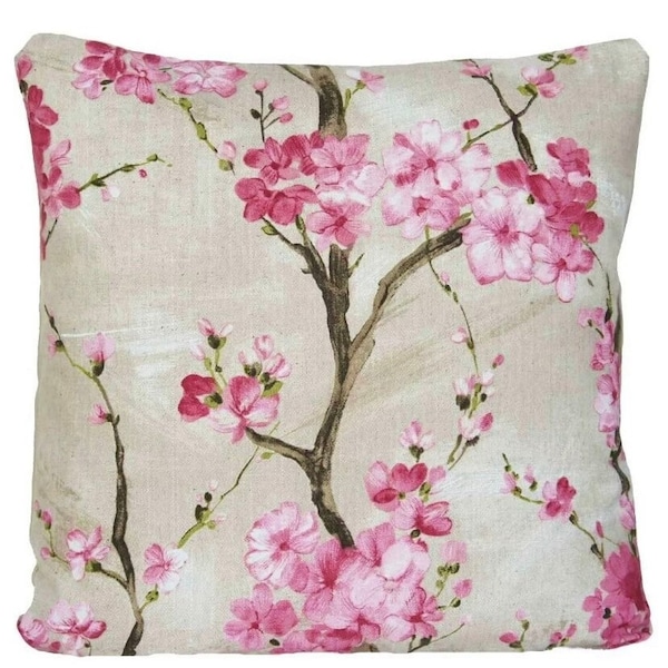 Fleur de cerisier housse de coussin arbre rose jeter taie d'oreiller Designer imprimé coton tissu gris pays 16 " 18 " 20 " 22 " 24 "