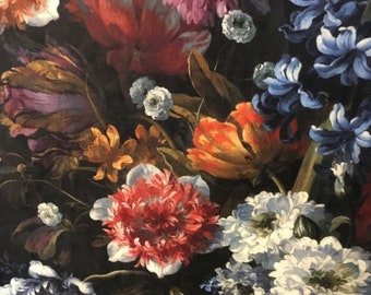 Italian Velvet Floral Printed Fabric Hydrangea Blooms Dark Color Sold by Metre