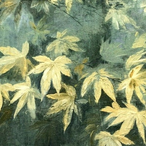 Autumn Leaves Cotton Fabric: Green, Yellow, Gold Botanical Print