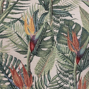Fern Birds Of Paradise Tapestry Fabric Sold By The Yard Meter Beige Botanical Sewing Material Green Tropical Textile For Upholstery Pillows