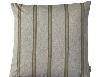 Ticking Stripe Cushion Cover Soft Gold Linen Look Farmhouse Neutral Pillow