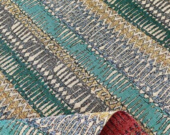 Nomad Stripe Geometric Fabric – Blue Green Woven Material for Curtains Cushions & Upholstery