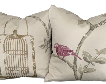 Pair of Cushion Covers Nina Campbell Bird Cage Walk Fabric Maroon for Home Sofa Decor 16" Square