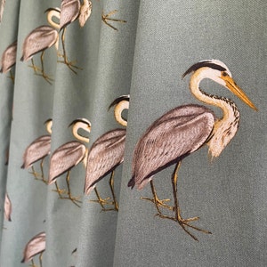 Herons Printed Cotton Fabric Green Teal Petrol Colour for Curtains, light Upholstery