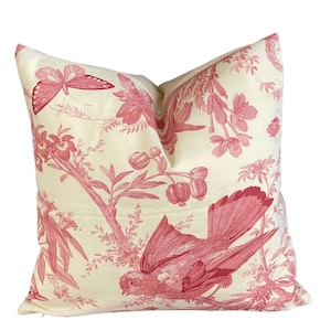 Red Bird Cushion Cover Botanical Bird Toile Design Fabric by  Marvic Textiles
