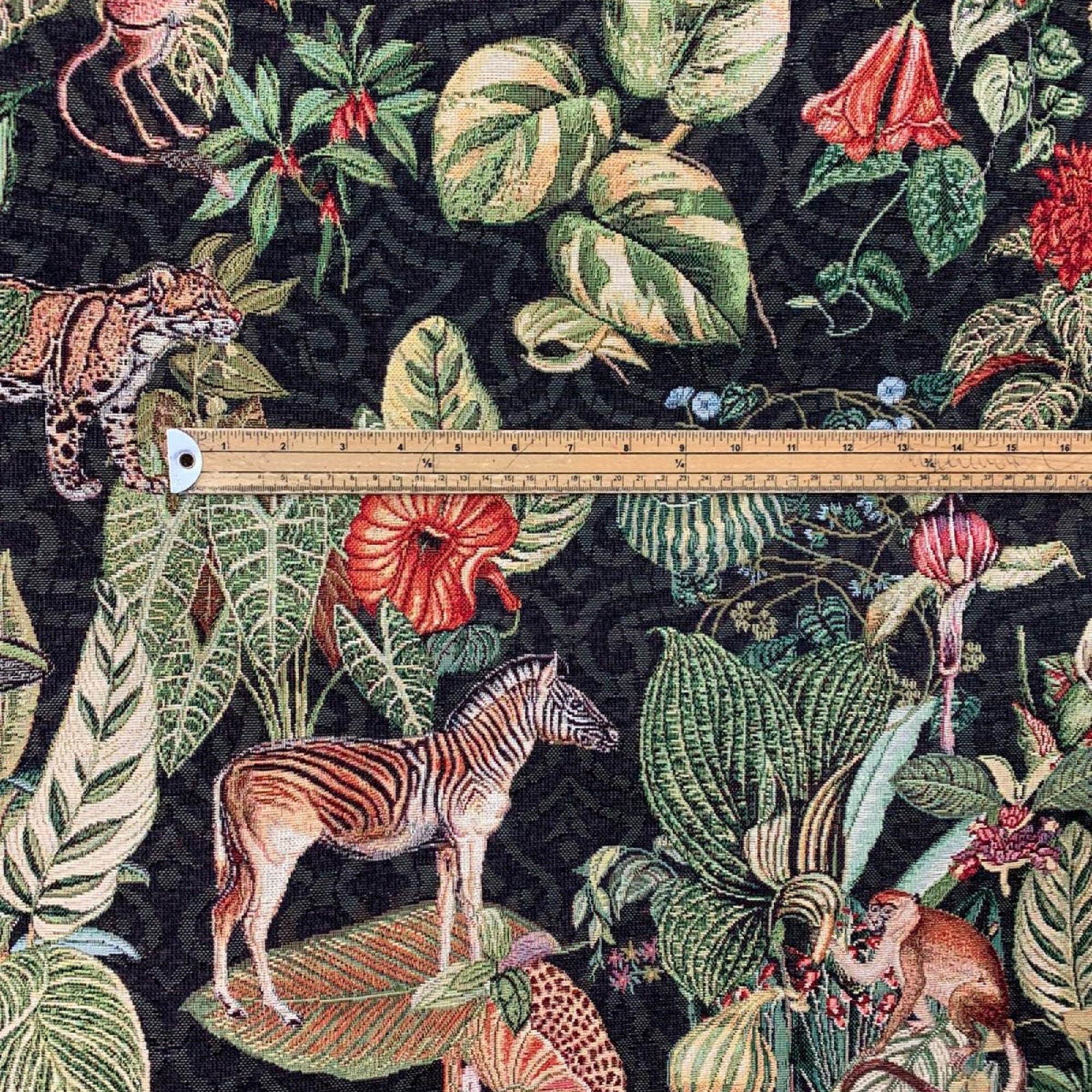 jardin  botanique ミリタリーユーズド　ファブリック Jungle Kingdom Black Woven Upholstery Fabric Animals Zebra