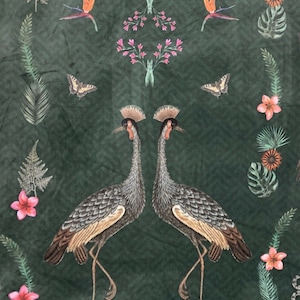 Italian Velvet Fabric: Botanical Birds, Snakes, and Pineapple - Green & Pink (By Metre)