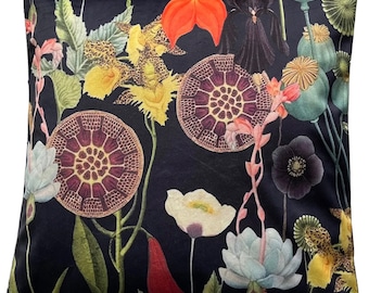 Klaproos Bloemen Decoratief Kussensloop Zonnebloemen Botanisch Fluwelen Kussenhoes Retro Art Deco Blauw Zwart