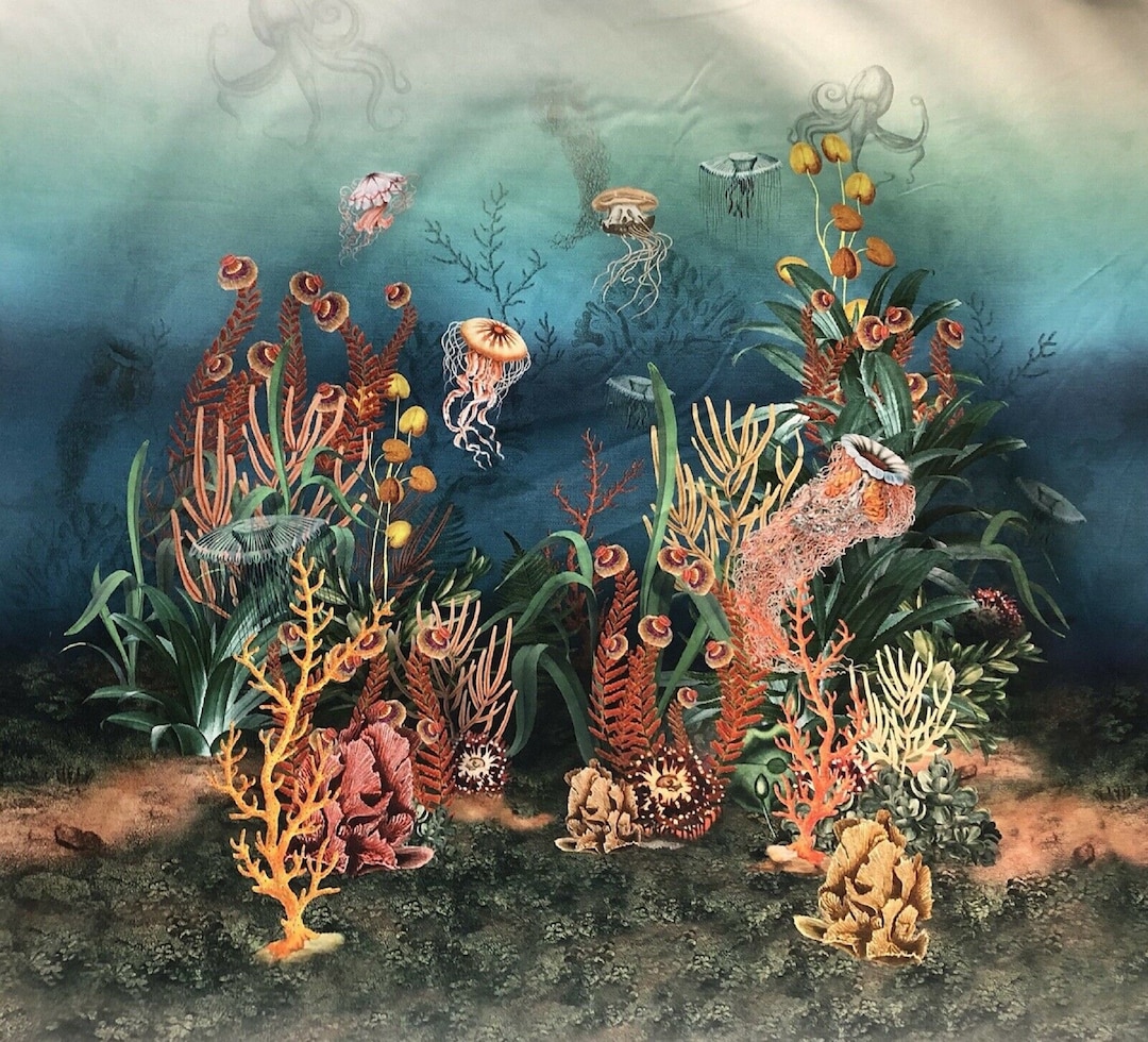 Korallen Unterwasser Stoff Sea World Panel Baumwollstoff Bedruckt
