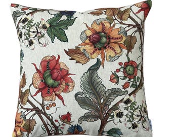 Floral Botanical Cushion Cover Linen Look Vintage Garden Pillow Rustic Cottage Throw Tapestry Style