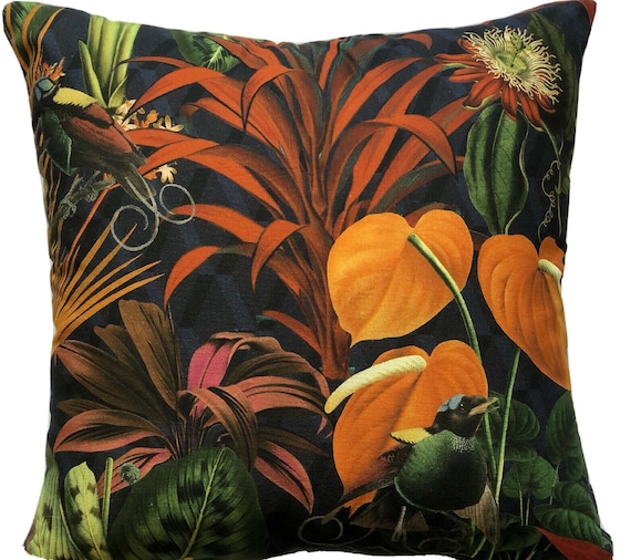 Tropischer Dschungel-Baumwollkissenbezug mit Anthurium- und Vogelmotiv -  Etsy.de