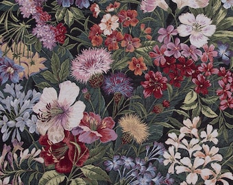 Midnight Garden Gobelin Stoff - Luxuriöser Blumen Jacquard, 140 cm breit