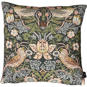 William Morris Cushion Cover Blue Grey Strawberry Thief Birds Flowers Printed 16-22 in