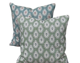 Paisley Cushion Cover Linen Look Buta Floral Pillow Teal Green Boho Decorative Throw