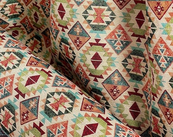 Moroccan-Inspired Kilim Fabric: Cherry Red, Blue, and Green Unique Home Decor - Sold by the Metre
