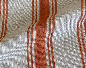 Heritage Stripe Coral | Linen Look Cotton Blend Curtain Fabric