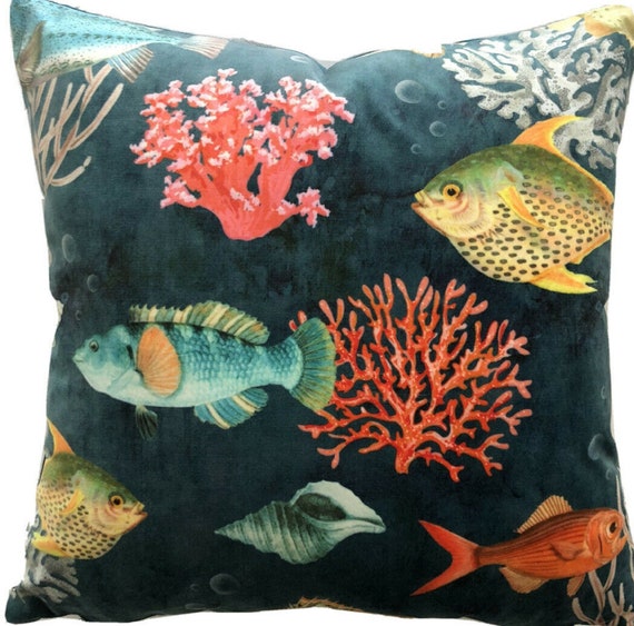 Tropical Fish Cushion Cover Italian Velvet Ocean Coral Reef