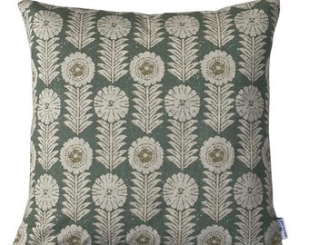 Apple Green Scandinavian Cushion Cover Nordic Floral Linen Look Pillow Folk Botanical Neutral Decor