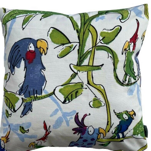 Funny parrots Cushion Cover Osborne & Little Printed Cotton Fabric Cockatoos 16” 18" 20”White Blue Green Sale