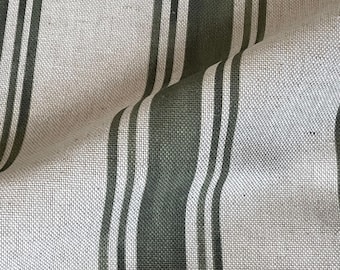 Heritage Stripe Sage | Country Cottage Curtain Fabric | Linen Look Cotton Blend