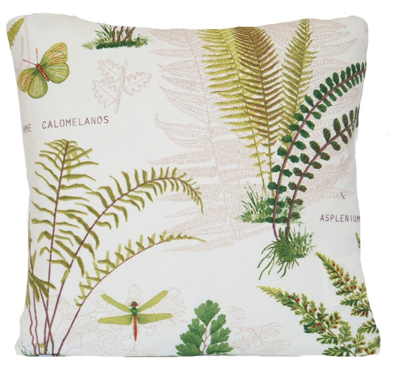 Botanical Cushion Cover Fern Geranium Throw Pillow Case Green Etsy
