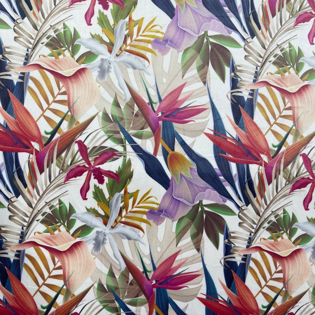 Birds of Paradise Printed Velvet Fabric Sold by Meter Tropical Flowers ...