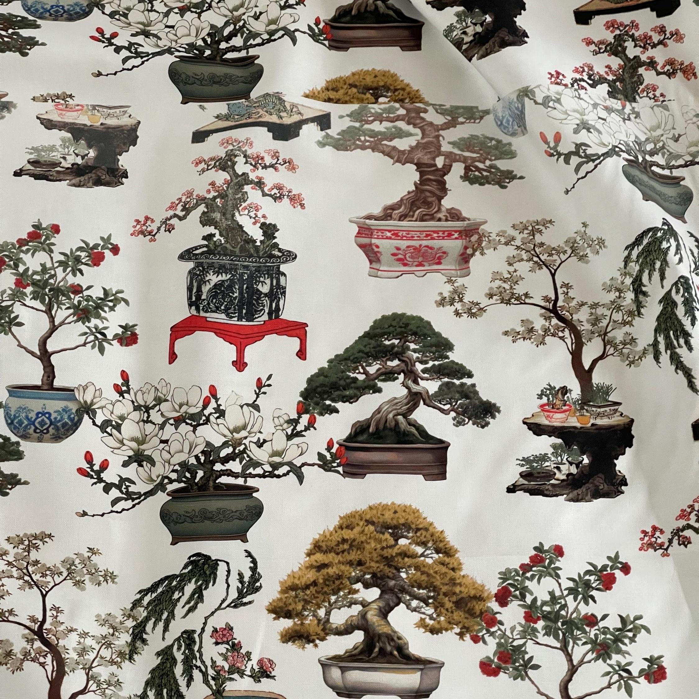 Japanese Bonsai Tree Cotton Fabric: Floral Pots Home Decor - Etsy