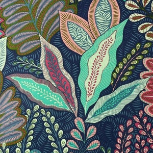 Botanical Garden Blue Fabric Forest Plants Leaves Printed Cotton Sold by Metre