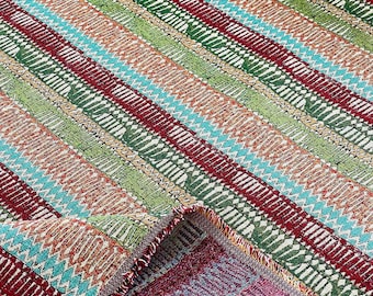 Striped Kilim Fabric: Red, Green, Beige Woven Upholstery - By The Metre