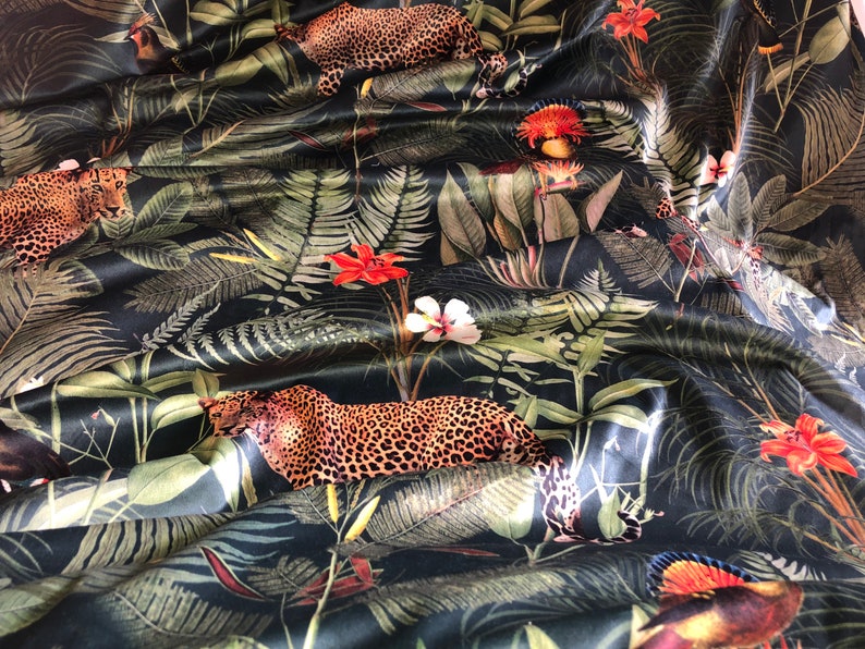 Tropical Jungle Green Leopard Italian Velvet Printed Fabric - Etsy UK