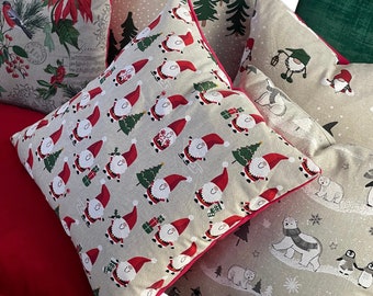 Santa's Delight Festive Cushion Cover with Sleigh, Christmas Tree and Presents